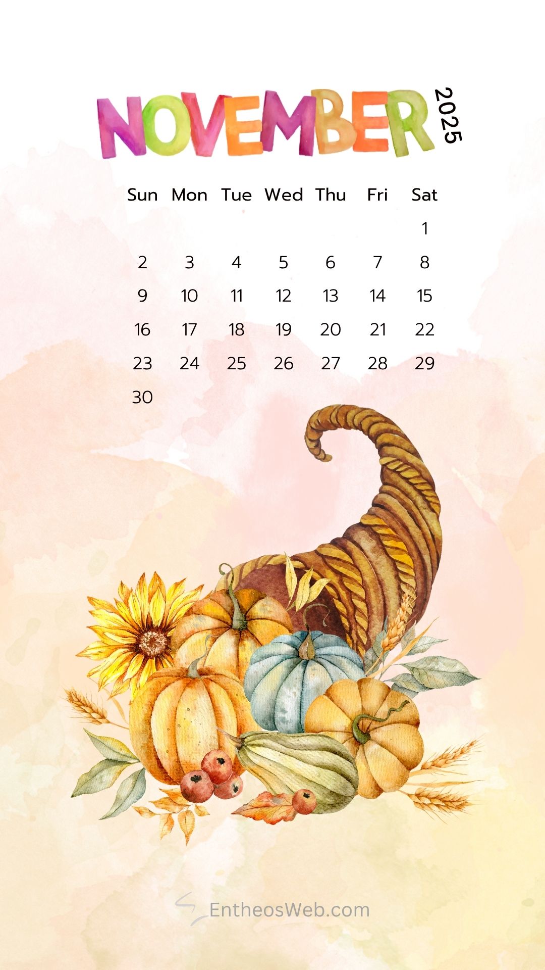 November 2025 Calendar Phone Wallpaper Background