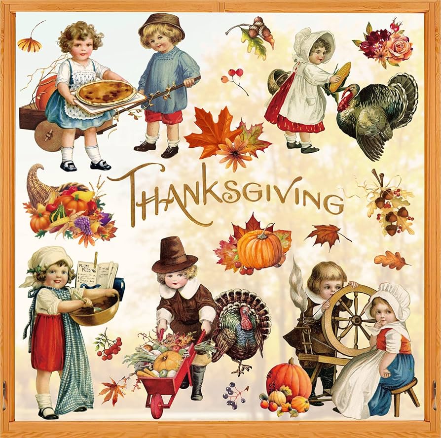 Whaline 6 Sheet Vintage Thanksgiving Window Clings Retro Fall Farmhouse Reusable Window Decals for Autumn Thanksgiving Home School Office Party Supplies Gifts, Home & Kitchen
