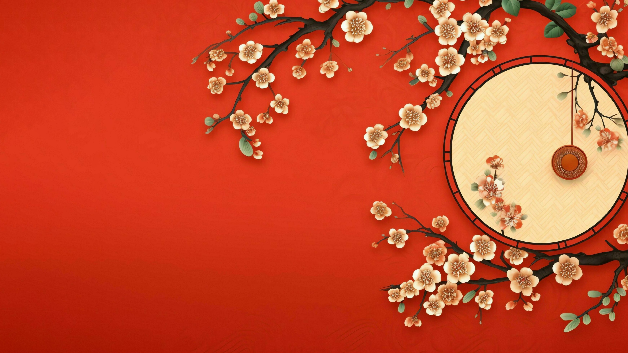 Chinese New Year Wallpaper 4K, Tradition, Sakura, Floral designs