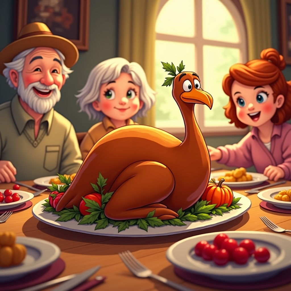 Cartoon Thanksgiving Dinner Photo AI Designer
