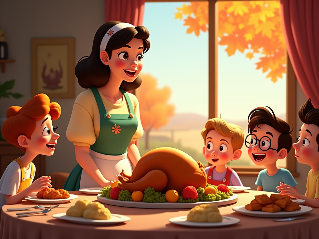Cartoon Thanksgiving Dinner Photo AI Designer