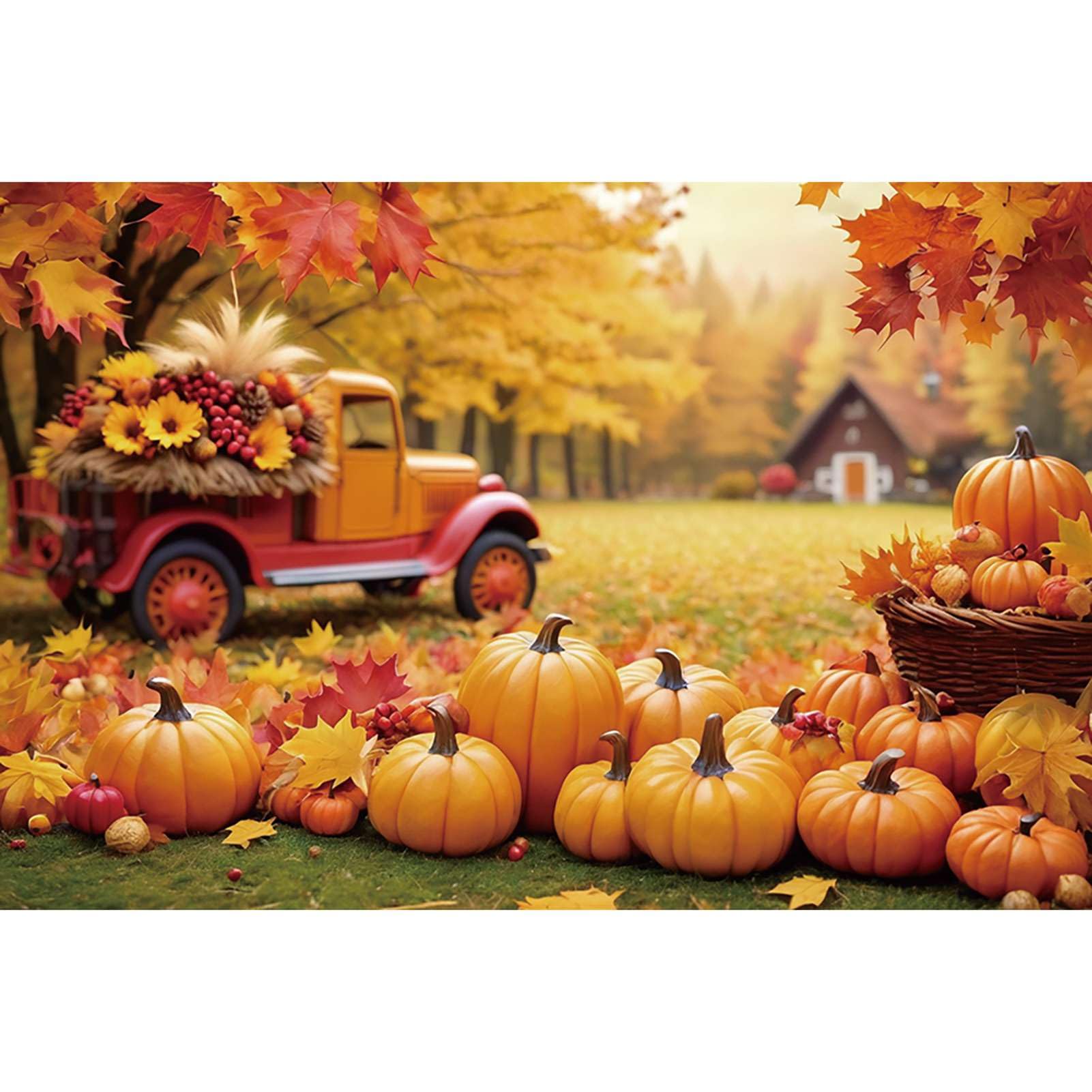 MOONDECO 9x6FT Happy Thanksgiving Autumn Photographic Backdrop 2025 Children Outdoor Party Photo Wallpaper Background Custom Truck Pumpkin Decoration Photocall Shooting Props, Electrónica