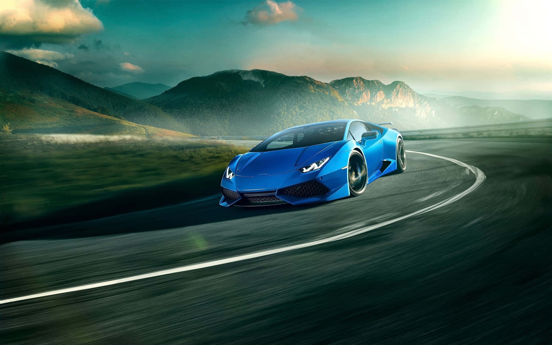 Download Cool Blue Lamborghini Huracan On The Road Wallpaper