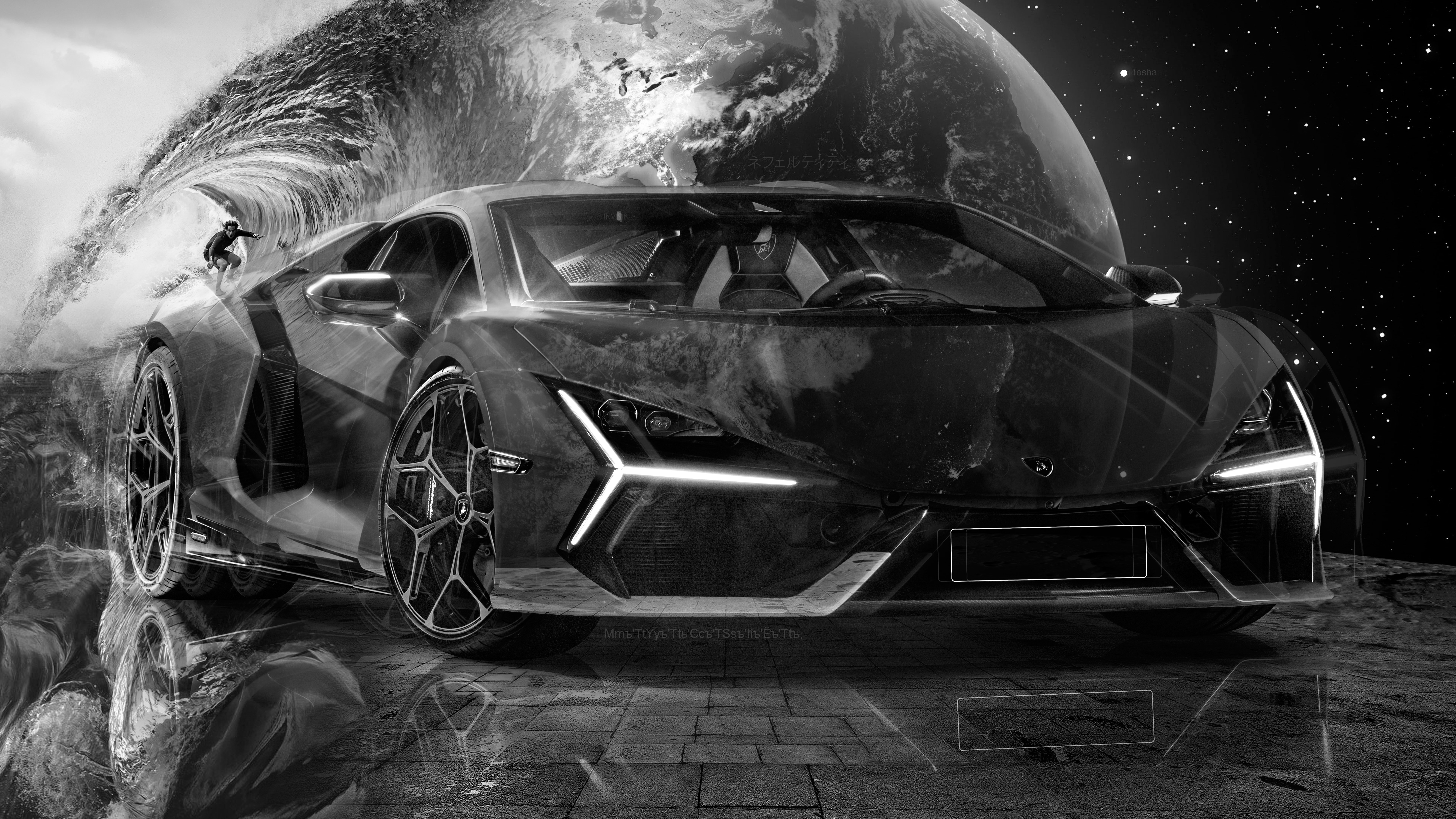 Lamborghini Revuelto LB744 Super Crystal Nefertiti Wave Surfer Neon Planet Earth Car 2023