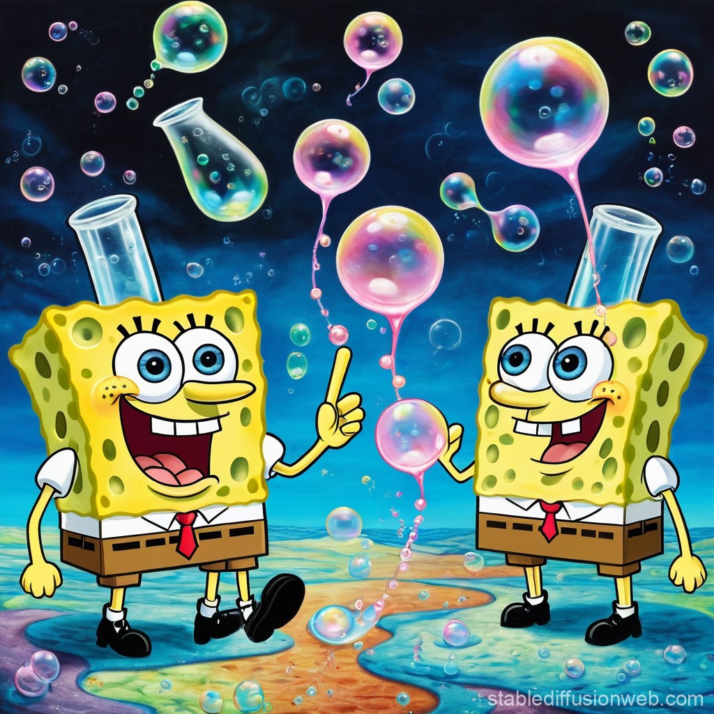 Spongebob Blowing Bubbles and Patrick Smoking. Stable Diffusion Online