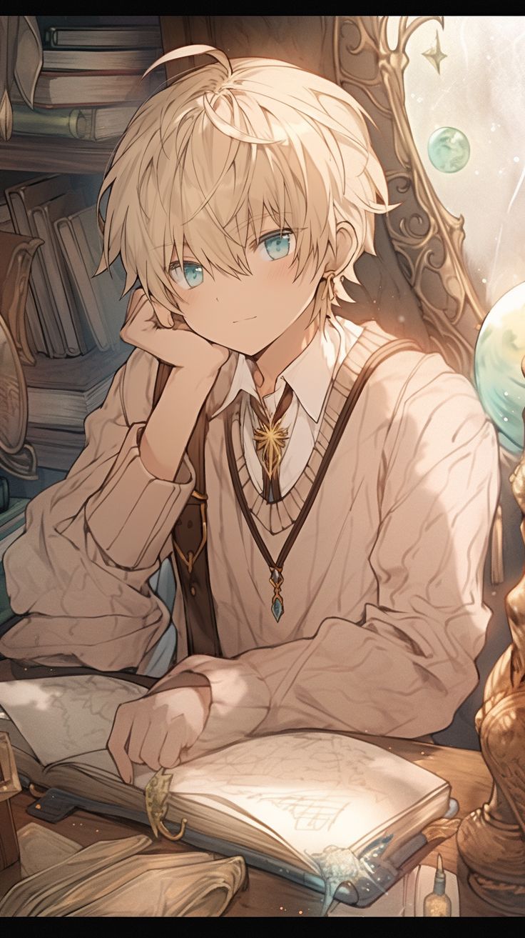 Beautiful anime boy with blond hair and blue eyes. anime wallpaper