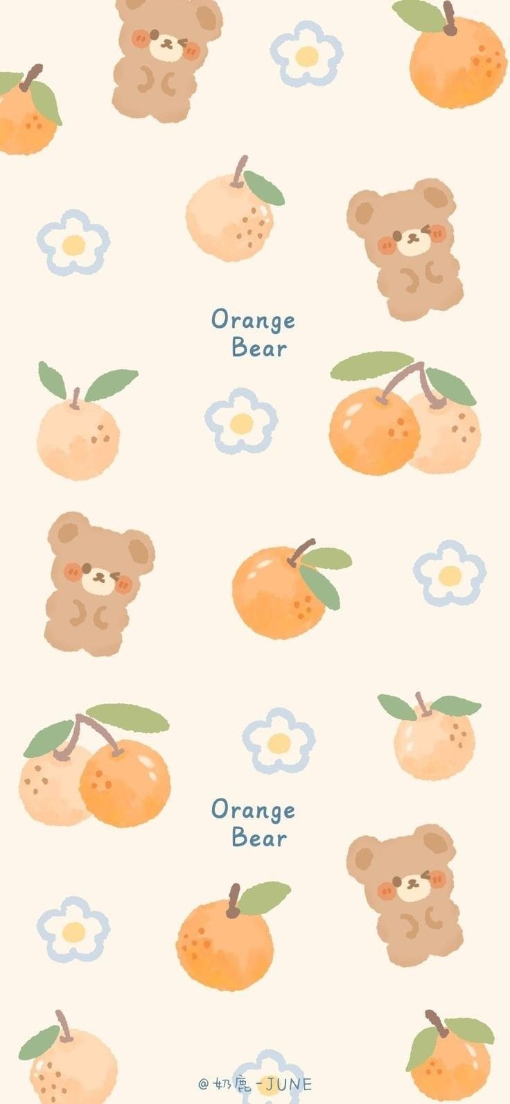 Cute Orange Bear Pattern Wallpaper