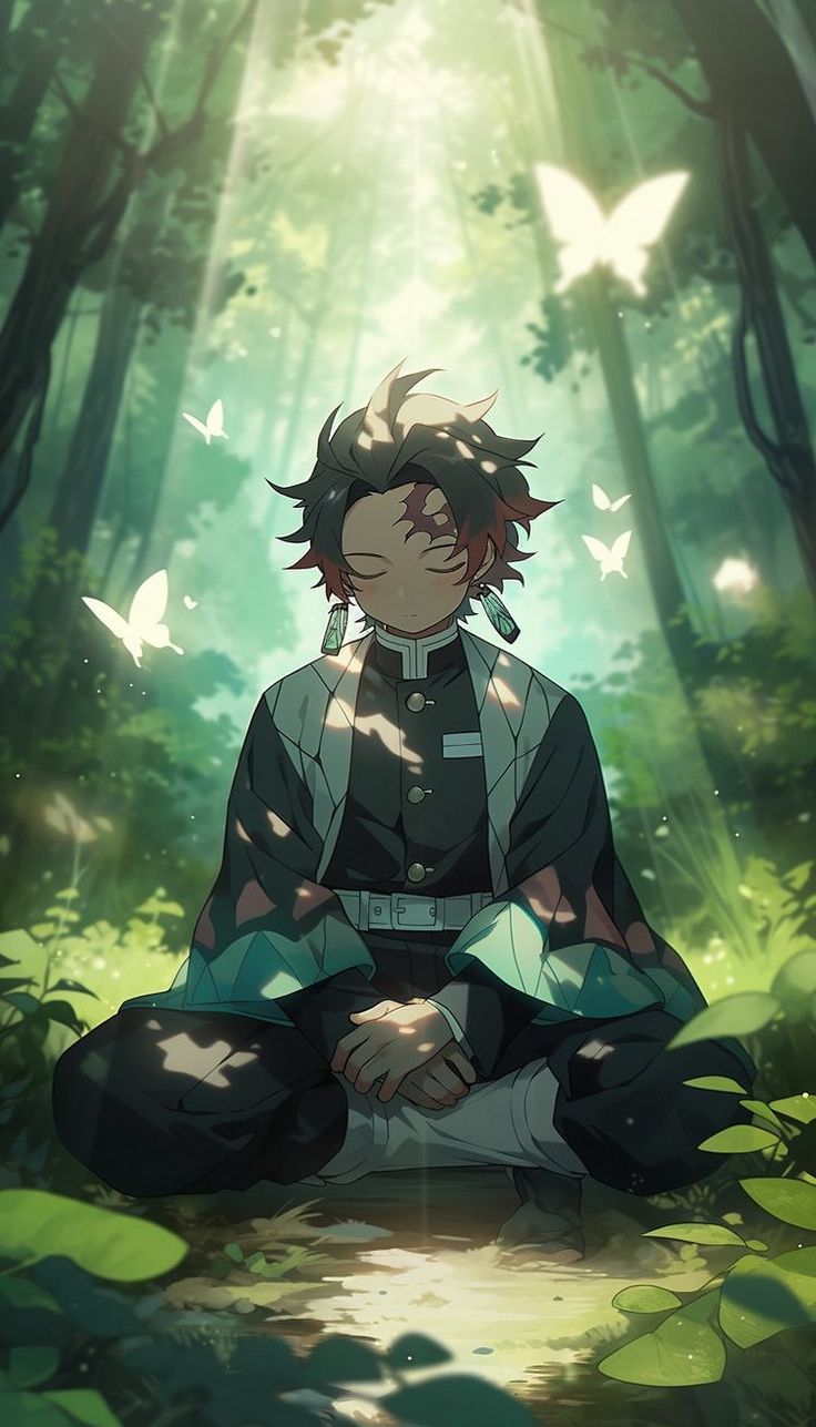 Serenity Within: Tanjiro Meditating in the Forest