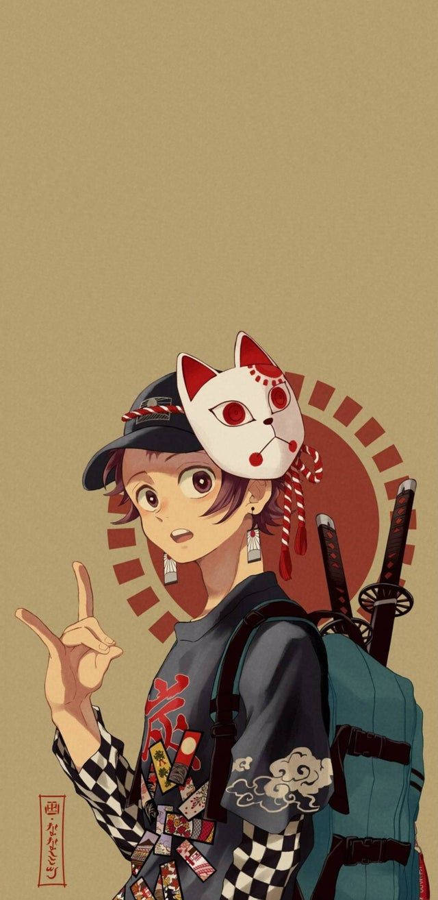 Download Tanjiro Peace Sign Demon Slayer IPhone Wallpaper