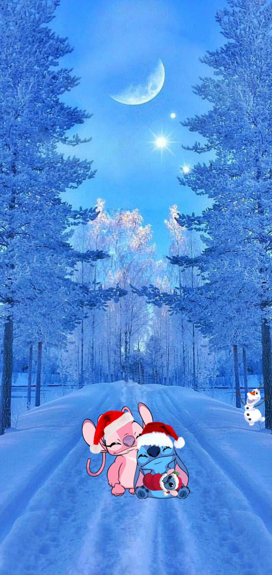 Download Stitch And Angel Christmas Snow Wallpaper