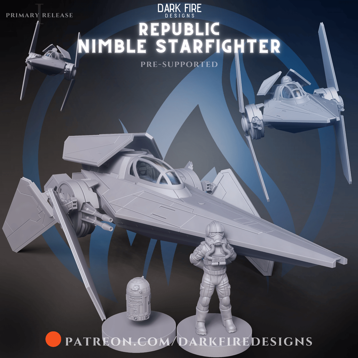 Alpha 3 Nimbus Class V Wing Starfighter 3D Printed Star Wars Legion Scale 1:46