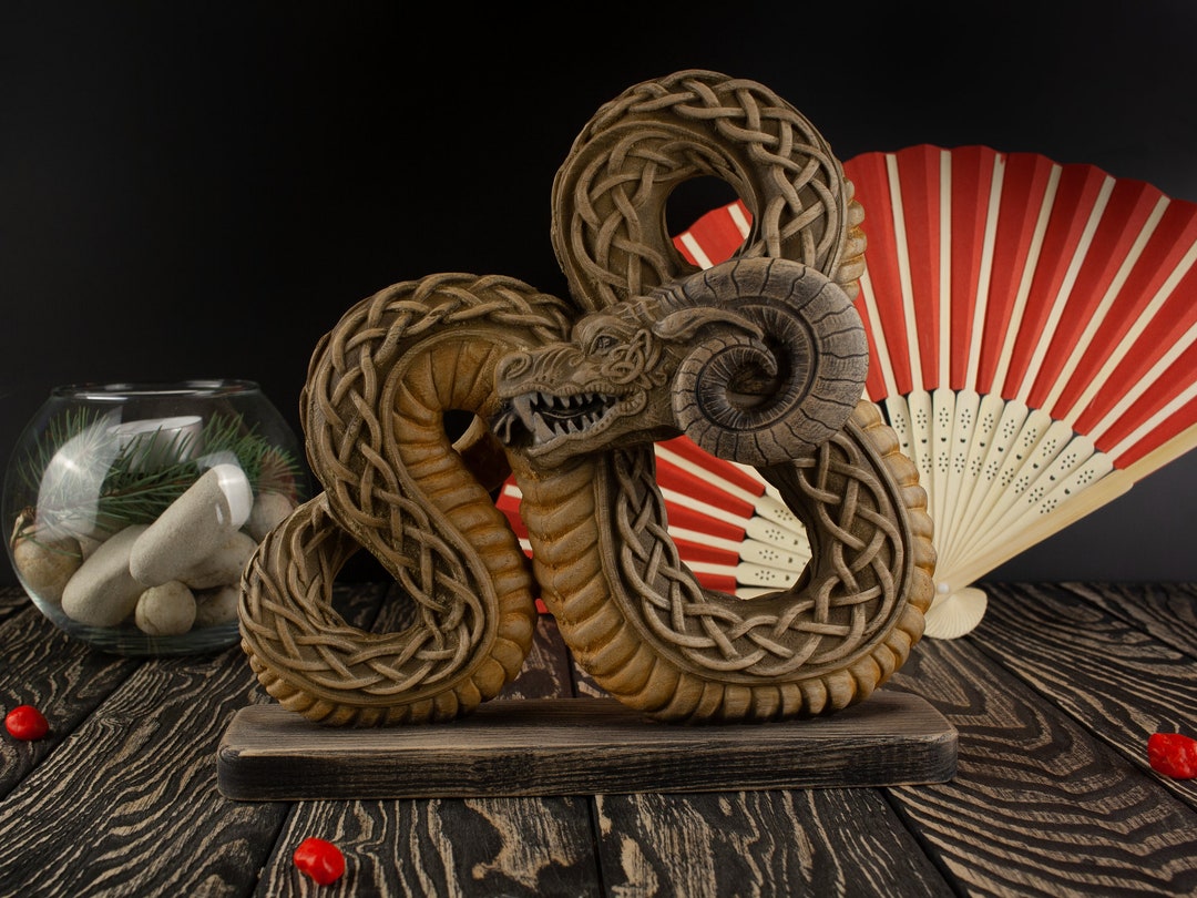 Cernunnos Wooden Statue: Celtic Horned Serpent, Norse Pagan Altar