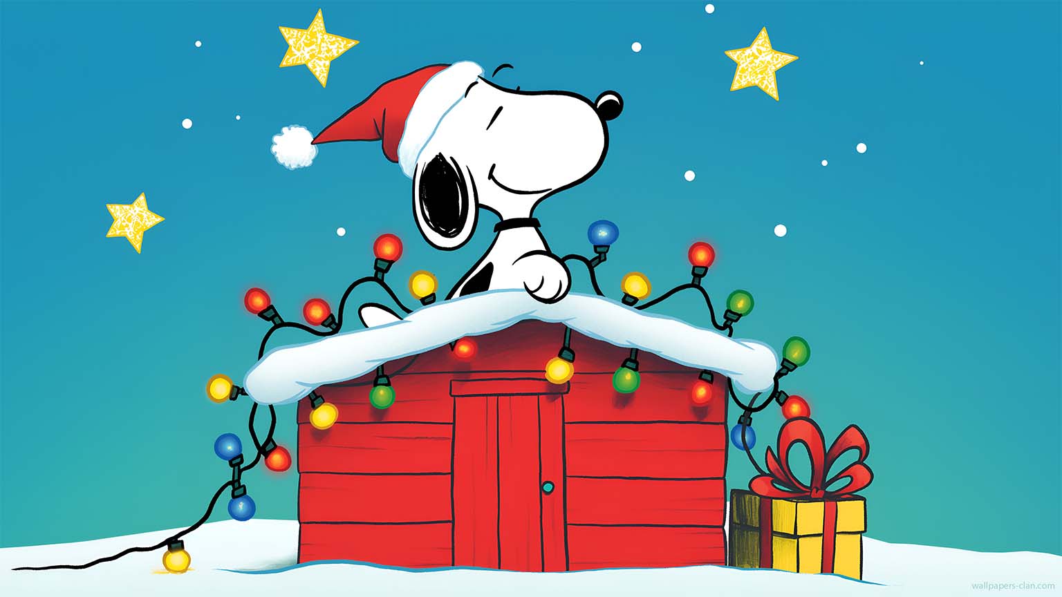 Snoopy Christmas Decorated Doghouse PC Wallpaper