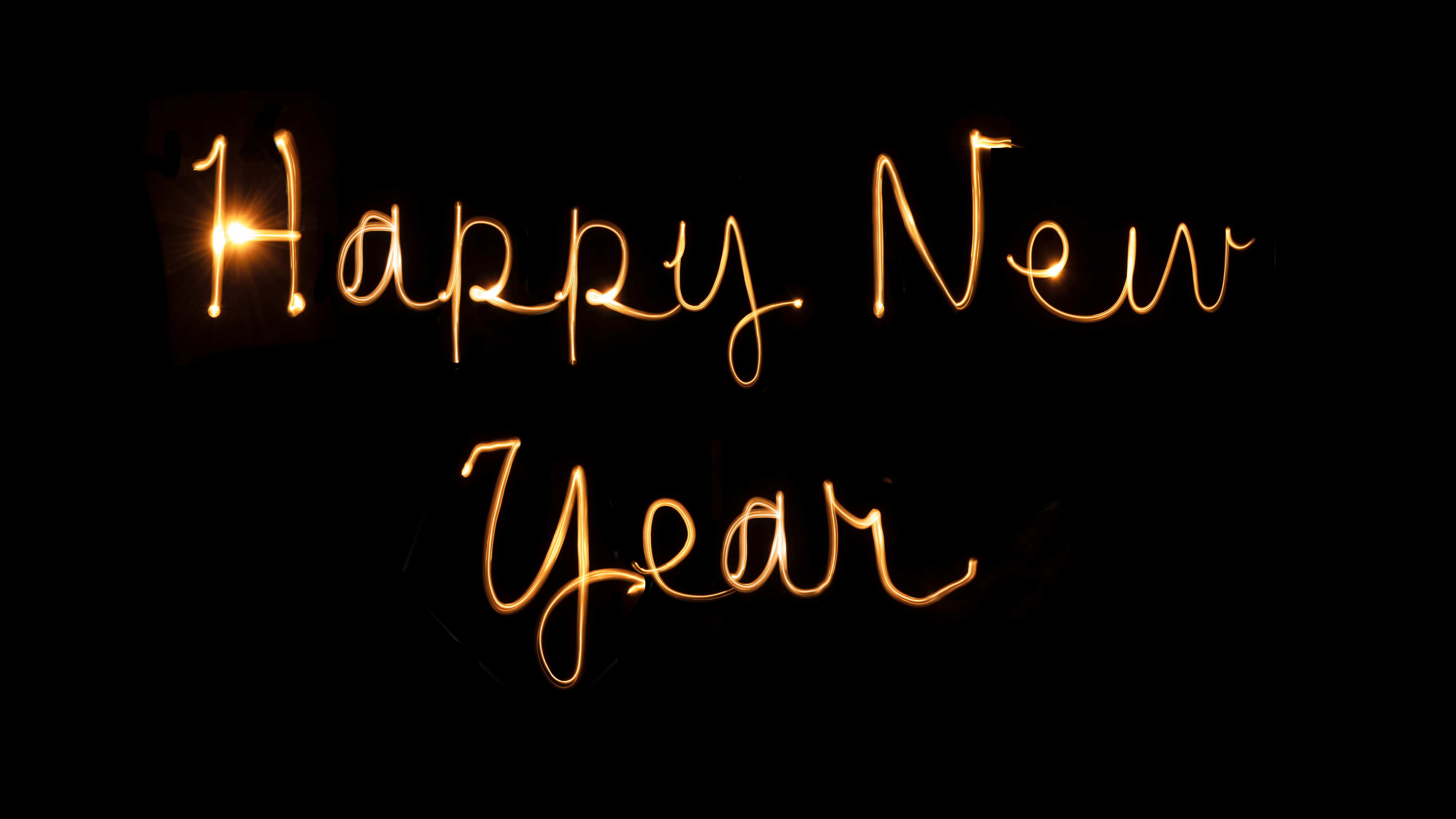 Happy New Year Wallpaper 4K, Black background