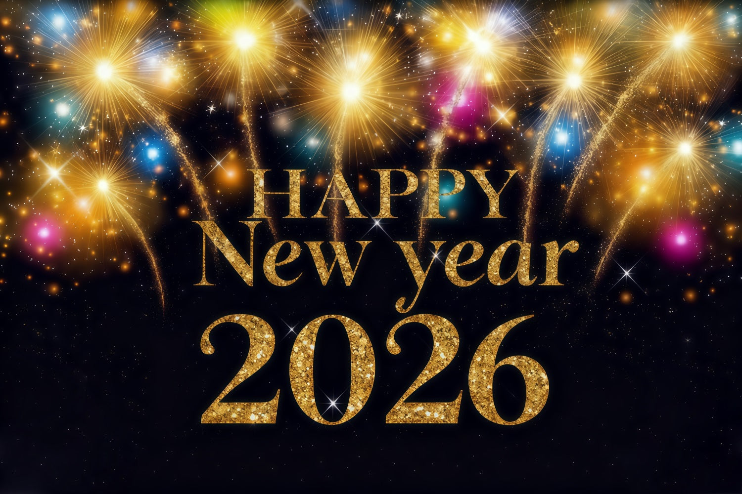 2026 New Year Backdrop Golden Fireworks Radiant Celebration New Years