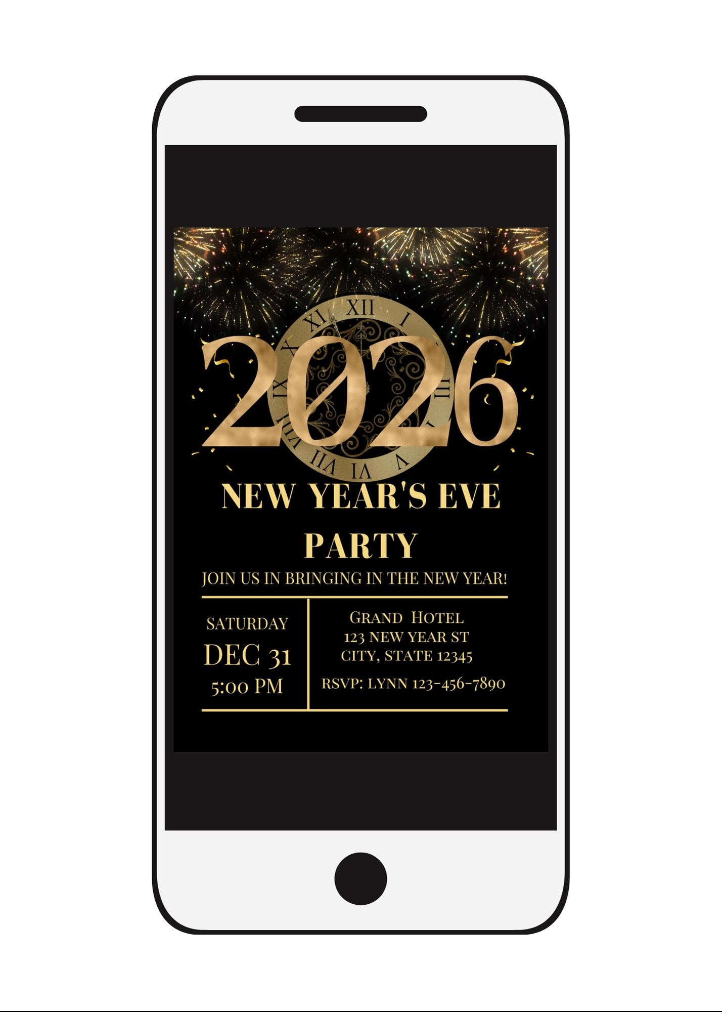 Editable New Year's Eve Invitation , 2026 Countdown Party Invite Printable or Digital Invitation