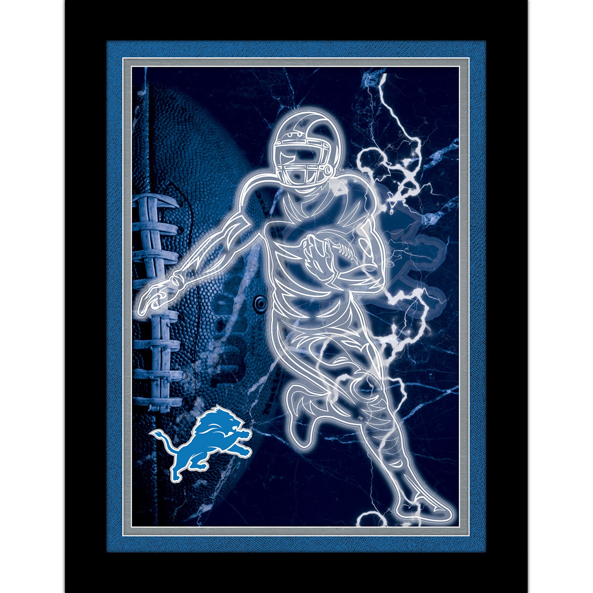Black Detroit Lions 12'' x 16'' Framed Neon Player Print