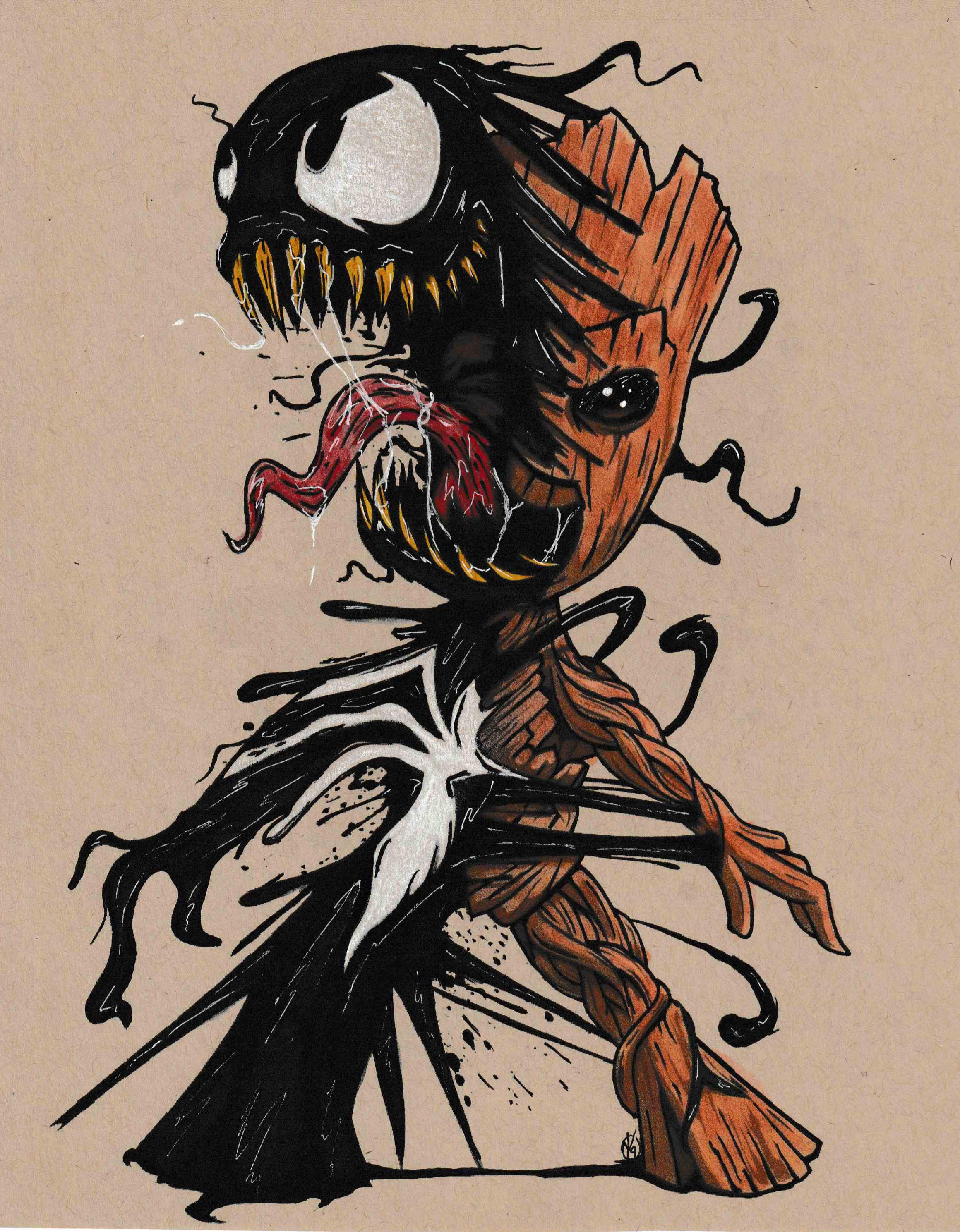Venom groot, copic marker and white pencil and gel pen
