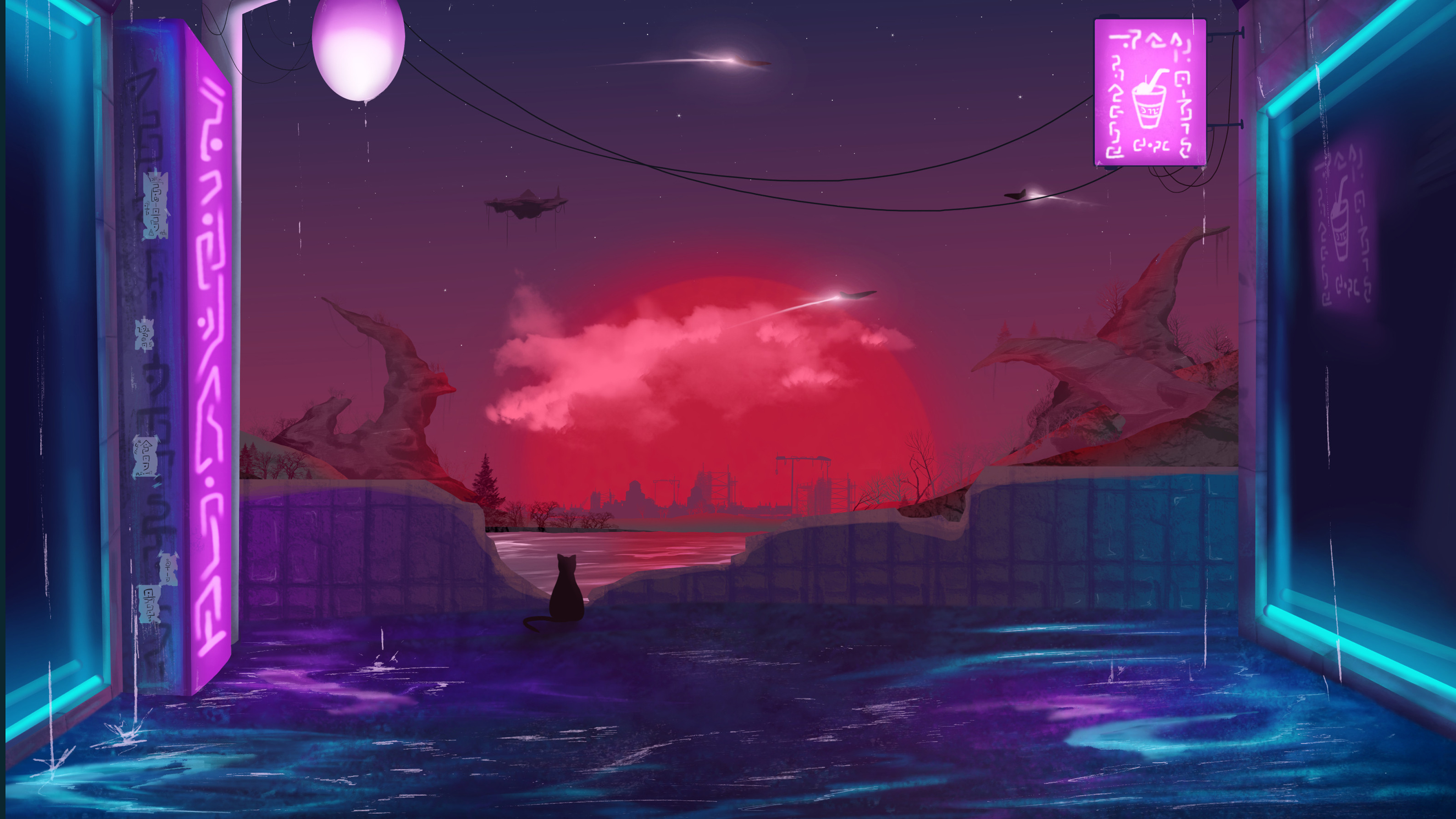 Cyberpunk Twilight A Cat Solitude Wallpaper, HD Artist Wallpaper, 4k Wallpaper, Image, Background, Photos and Picture