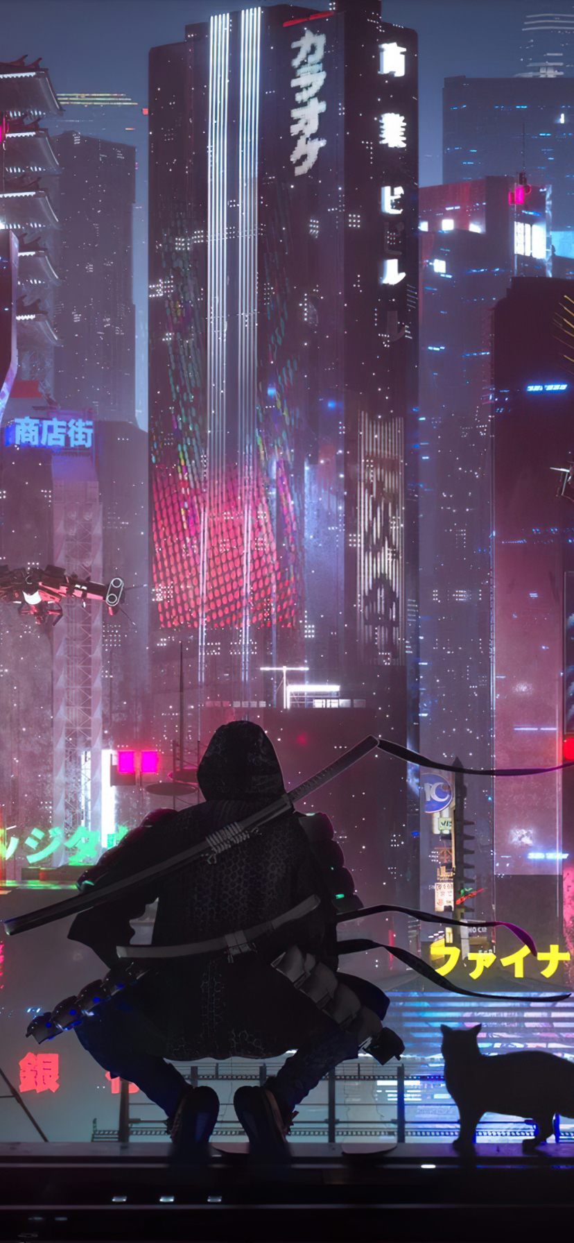 Phone wallpaper: Cyberpunk, Sci Fi, City, Futuristic, Skyscraper, Cat 1395524