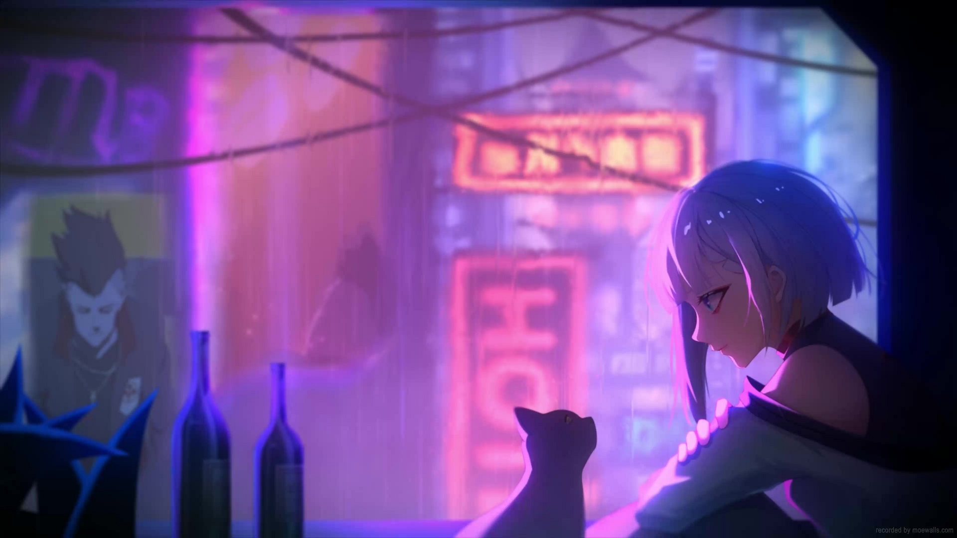 Lucyna And Cat Rainy Neon Night Cyberpunk: Edgerunners Live Wallpaper