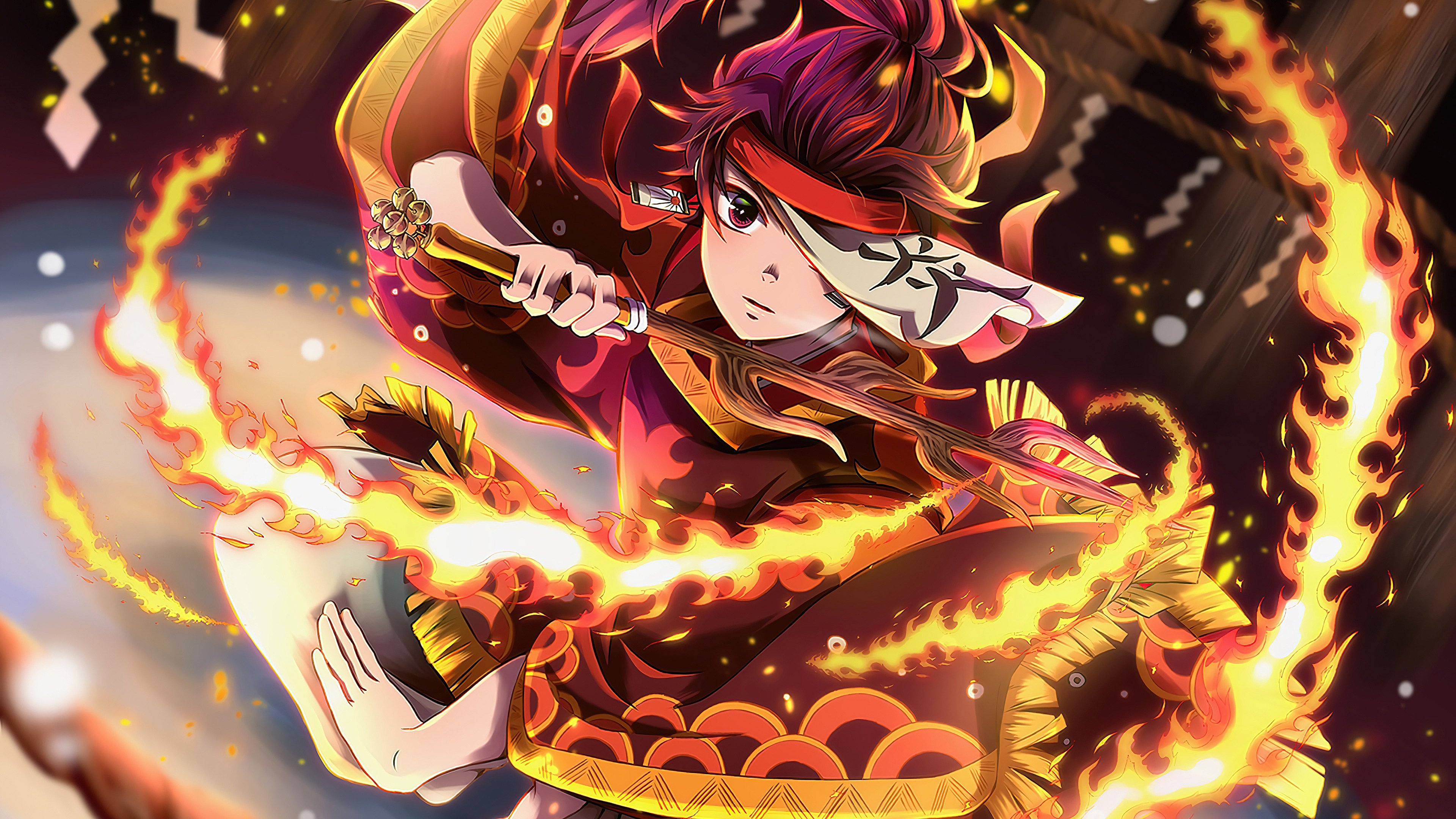 Tanjiro Kagura, Dance of the Fire God Anime Wallpaper 4k for Desktop
