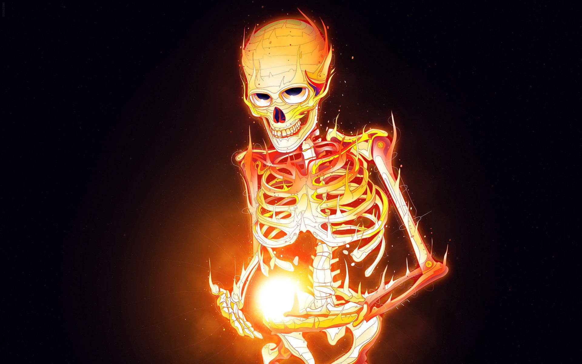 Download Glowing Fiery Skeleton Desktop Wallpaper