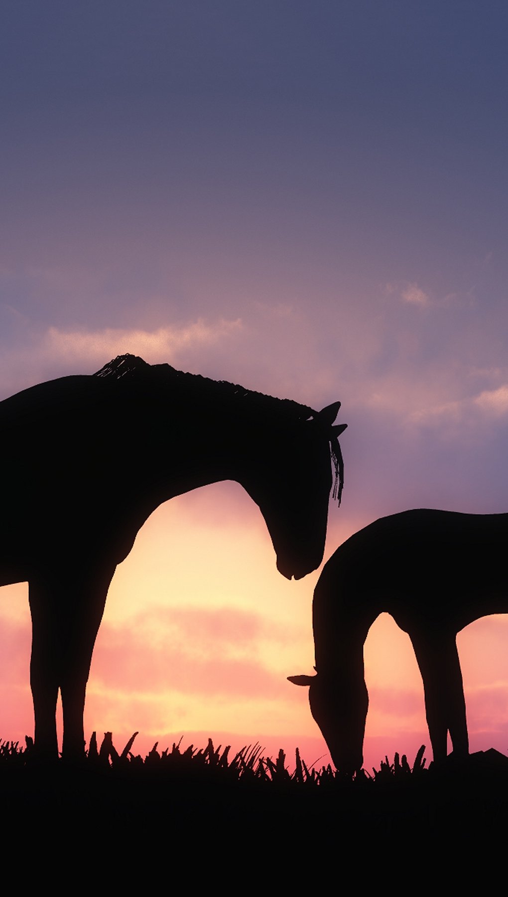 Horses backlit at sunset Wallpaper for iPhone and Mobile Phone