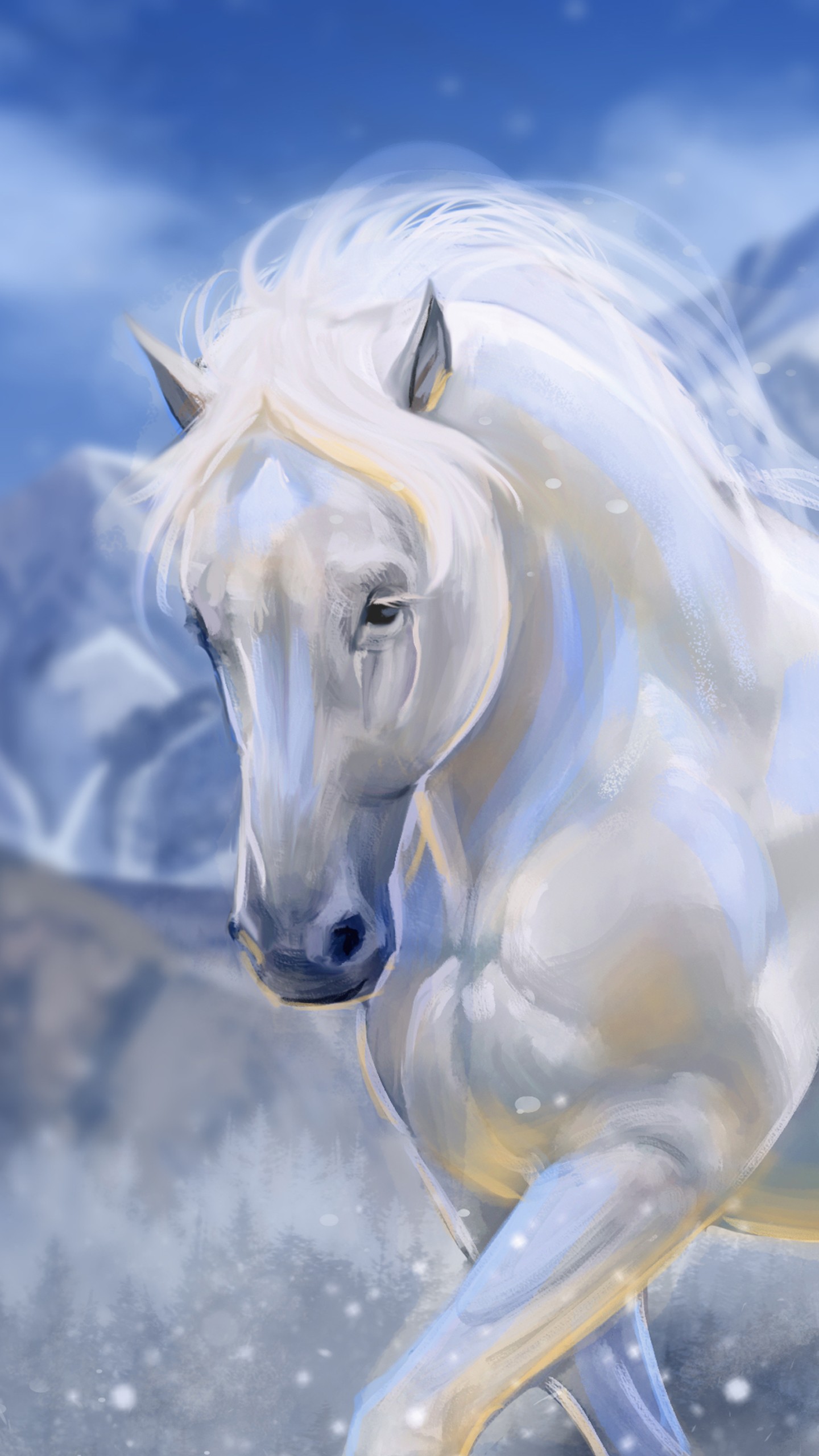 Artistic White Horse With Mountain Background 4K HD Horse Wallpaper