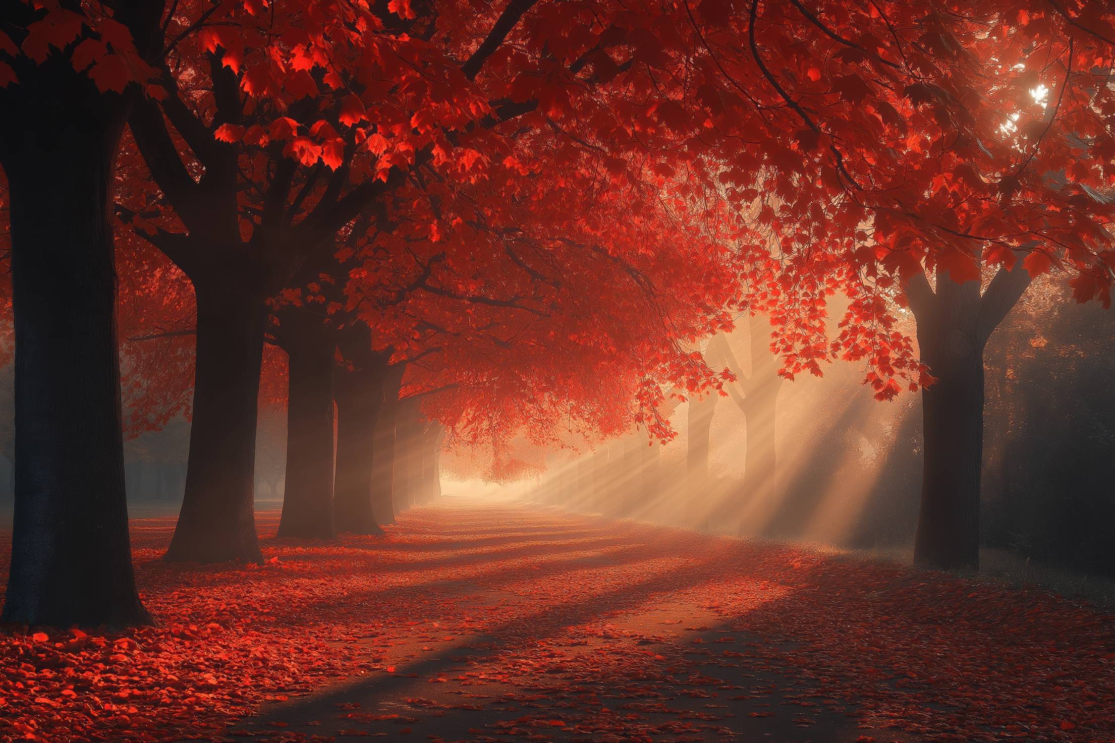 Path Through Park Covered in Fallen Leaves. Free Nature Image