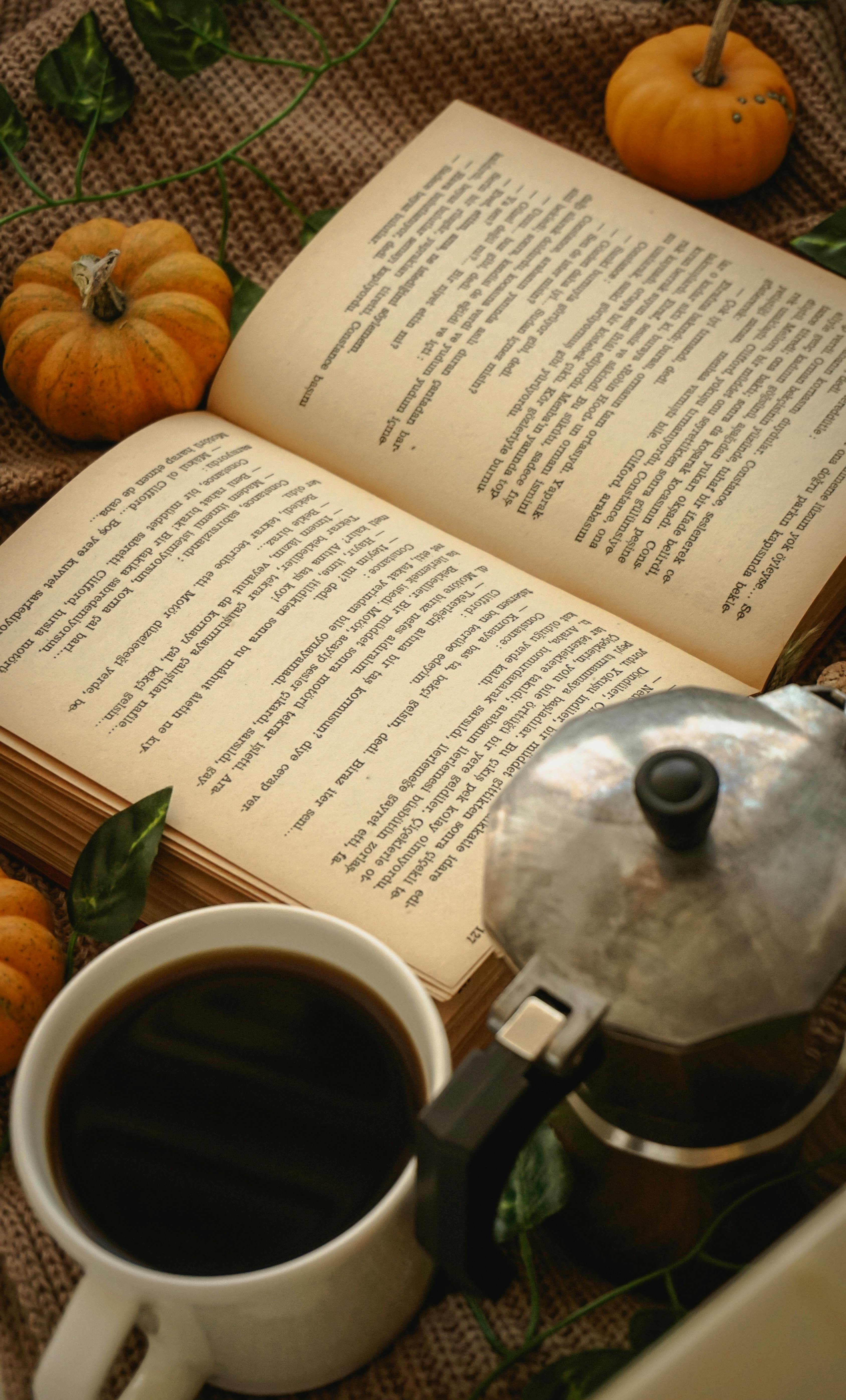 Autumn Still Life with a Book, Coffee and Pumpkins · Free