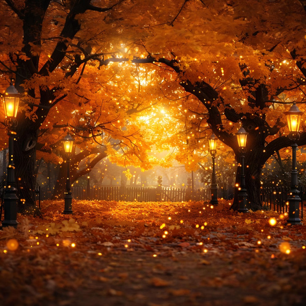 Fall Lantern Path With Falling Leaves Backdrop RR7 357
