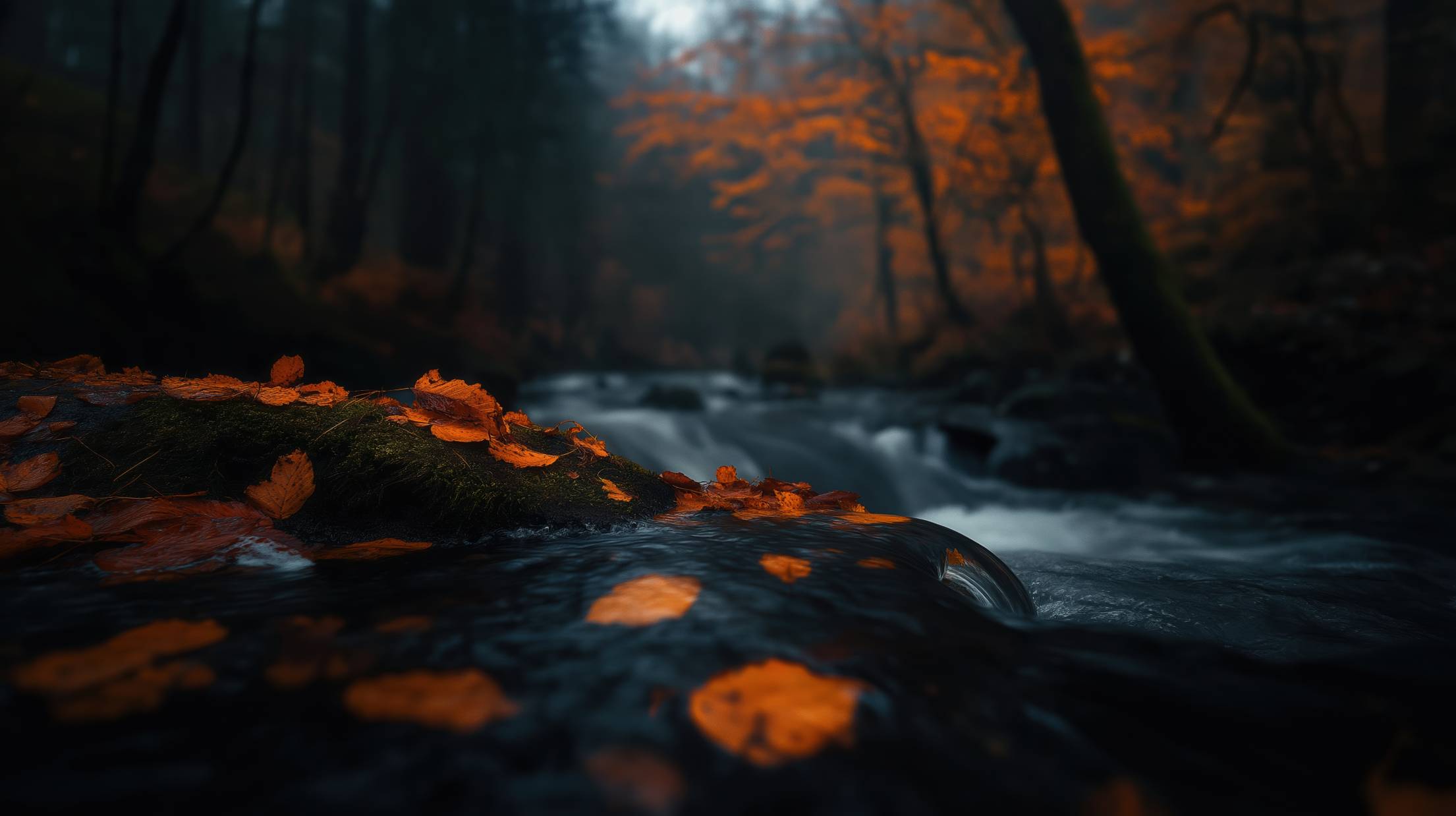 Detail of Fallen Autumn Leaves in a River. Free Nature Image