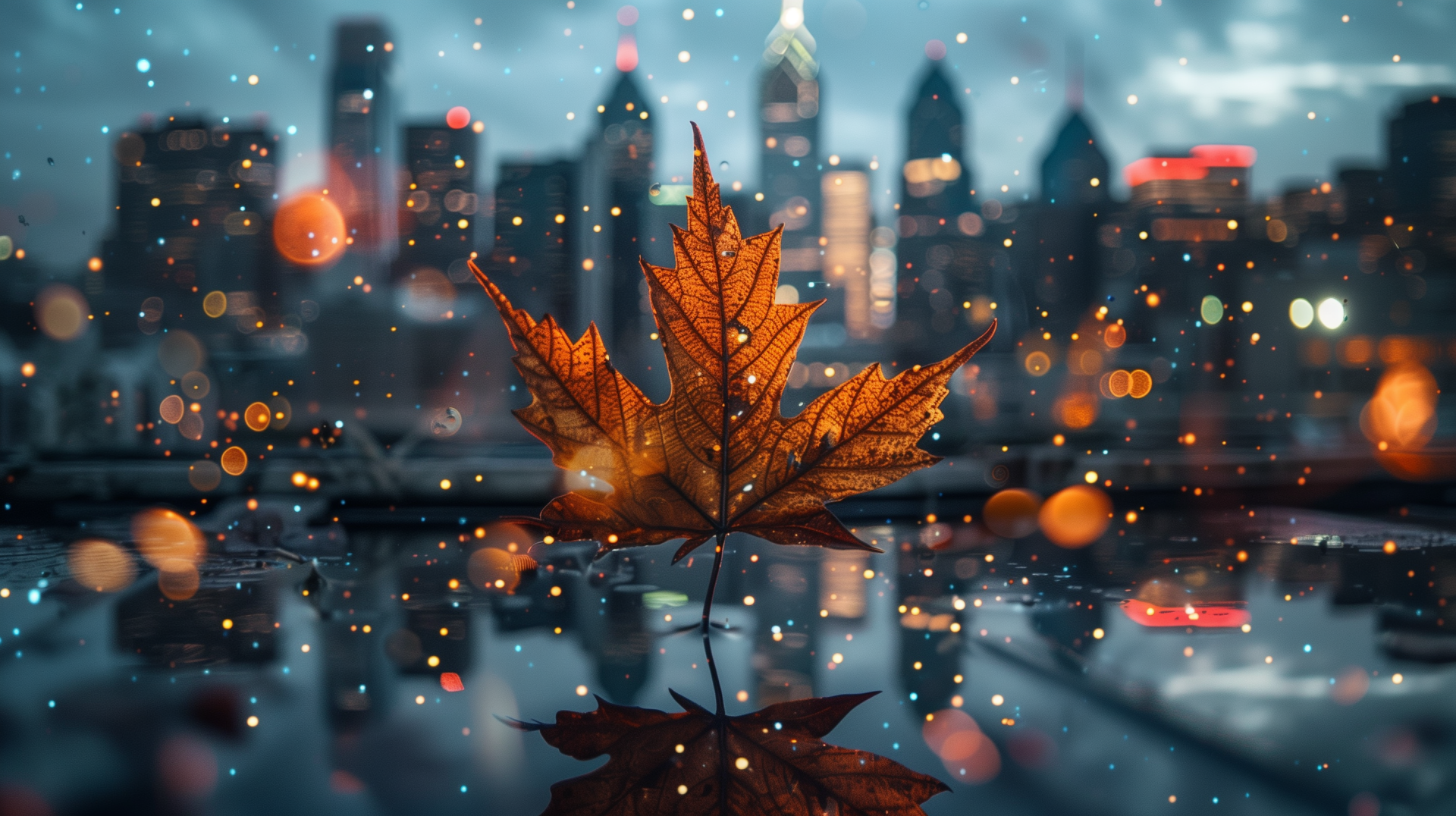 Urban Autumn: Leaf & City HD Wallpaper