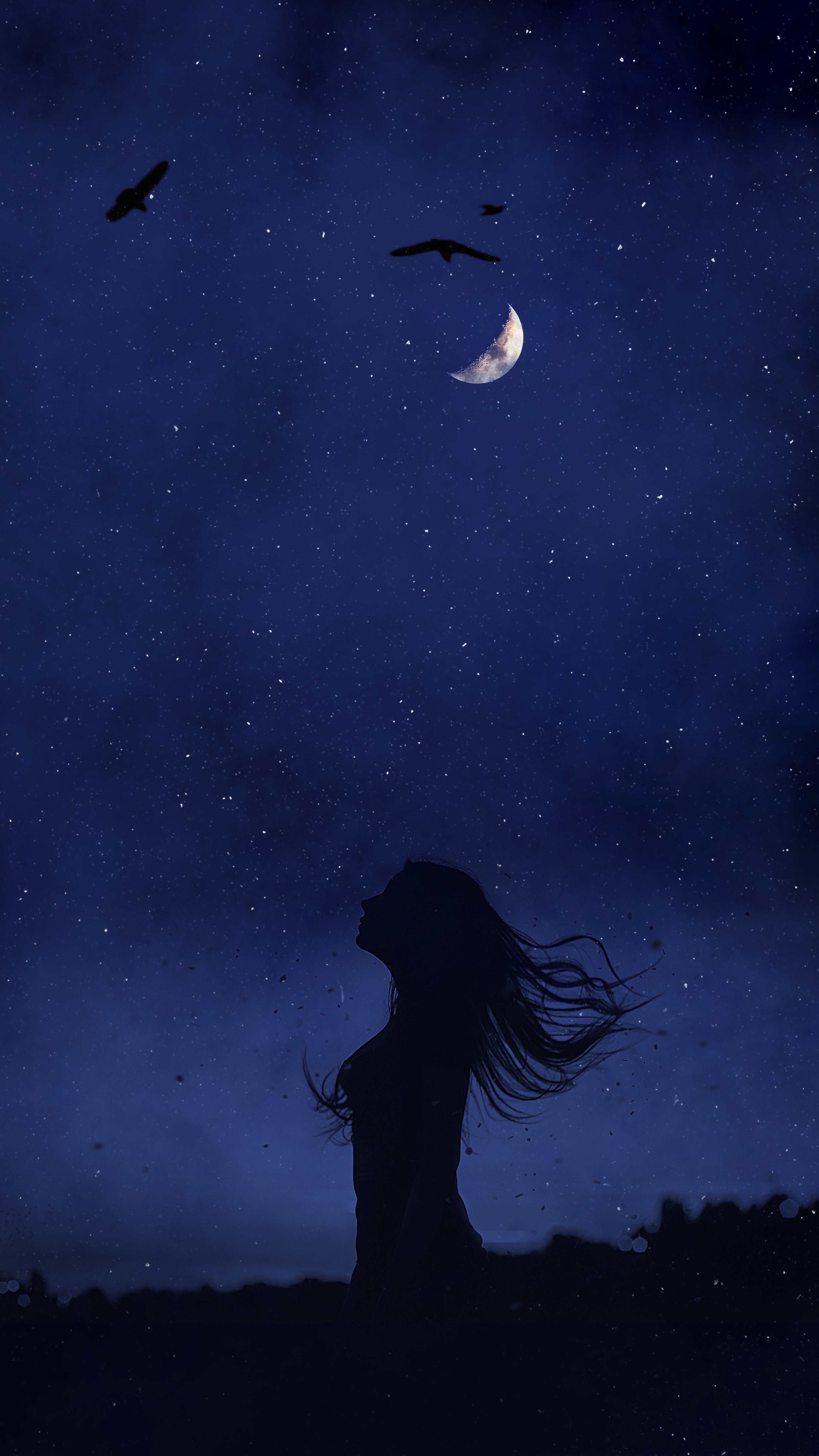 Wallpaper Alone Girl Dark Night, Moonlight, Night, Background Free Image