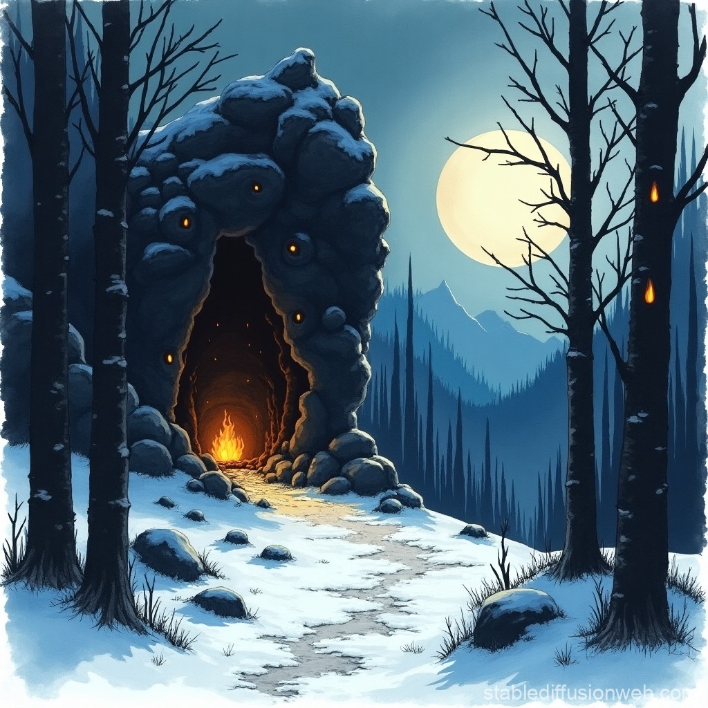 Wolf in a Dark Winter Cave. Stable Diffusion Online