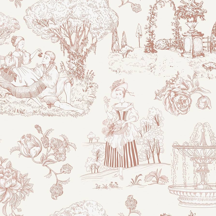 Livelynine Pink Toile Wallpaper Peel and Stick Vintage French Country Chateau Blush Pink Coquette Wall Paper for Bedroom Nursery Girls Room Light Pink Chinoiserie Removable Contact Paper 17.5x78.8