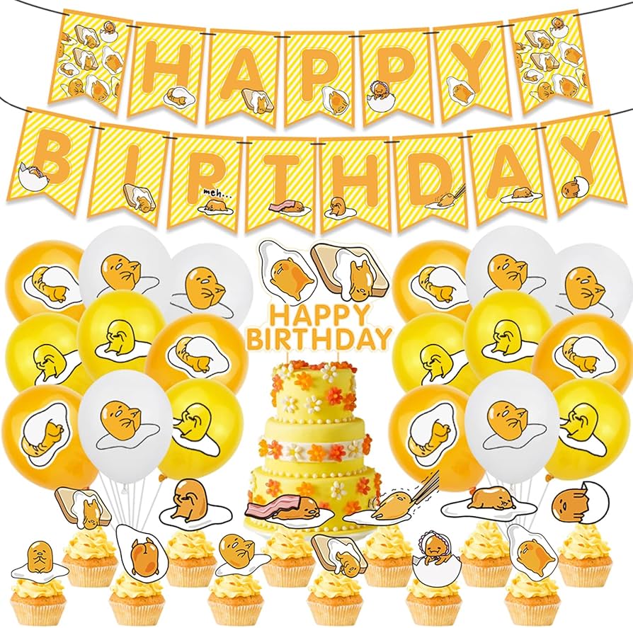 32Pcs Gudetama Birthday Party Supplies Party Favors Set For Kids Gudetama Cake Topper Cupcake Toppers Banner Balloons For Gudetama Birthday Party Decorations, Amazon.com.au: Toys & Games