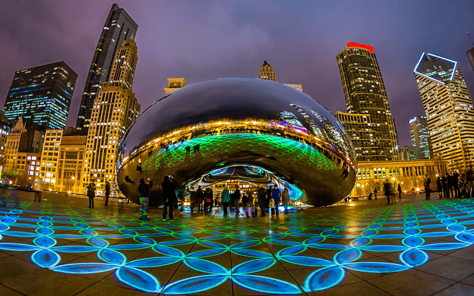 Download Cloud Gate On Sparkly Night In Millennium Park Wallpaper