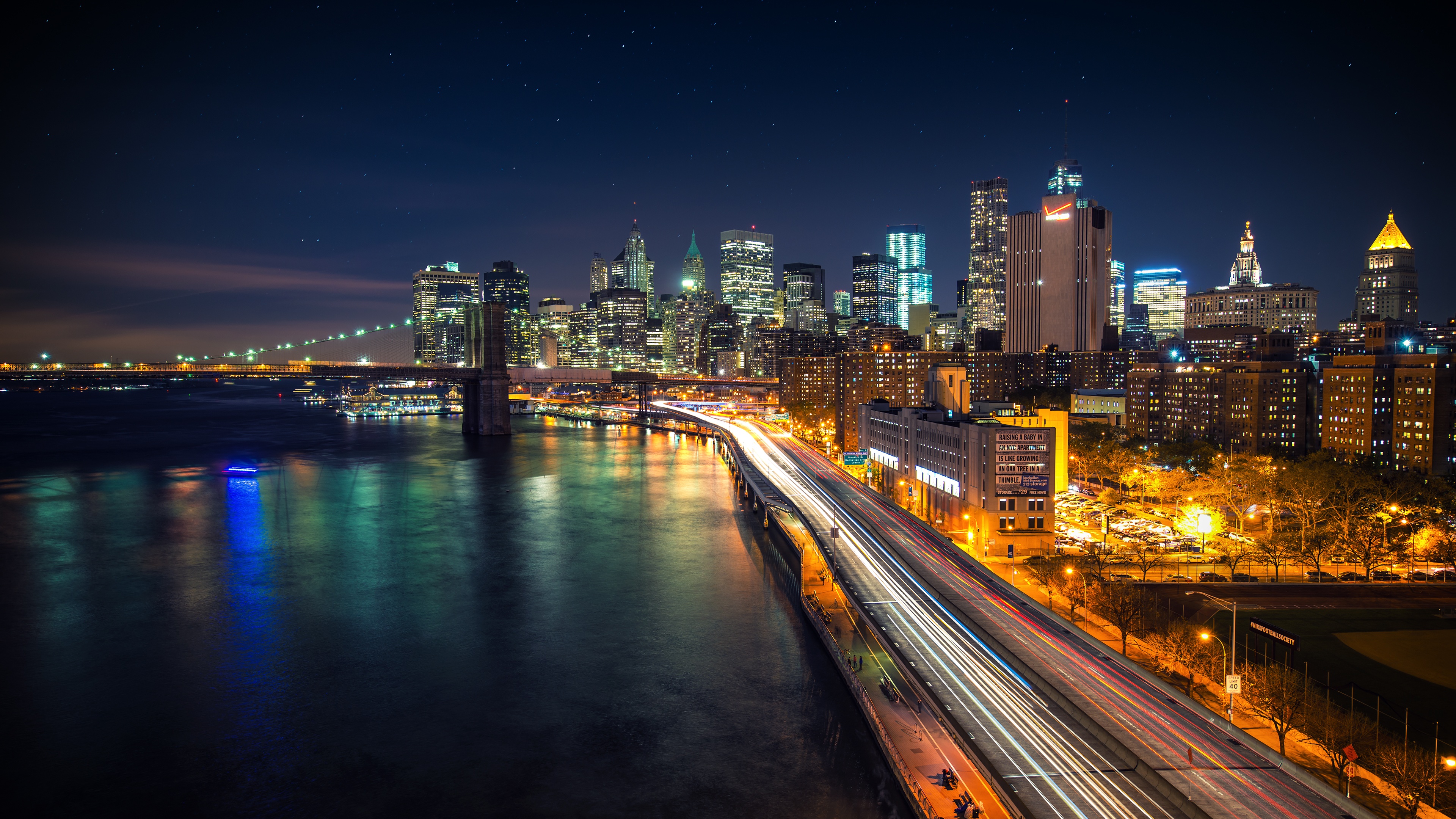 Manhattan Skyline Wallpaper 4K, Night City, Cityscape