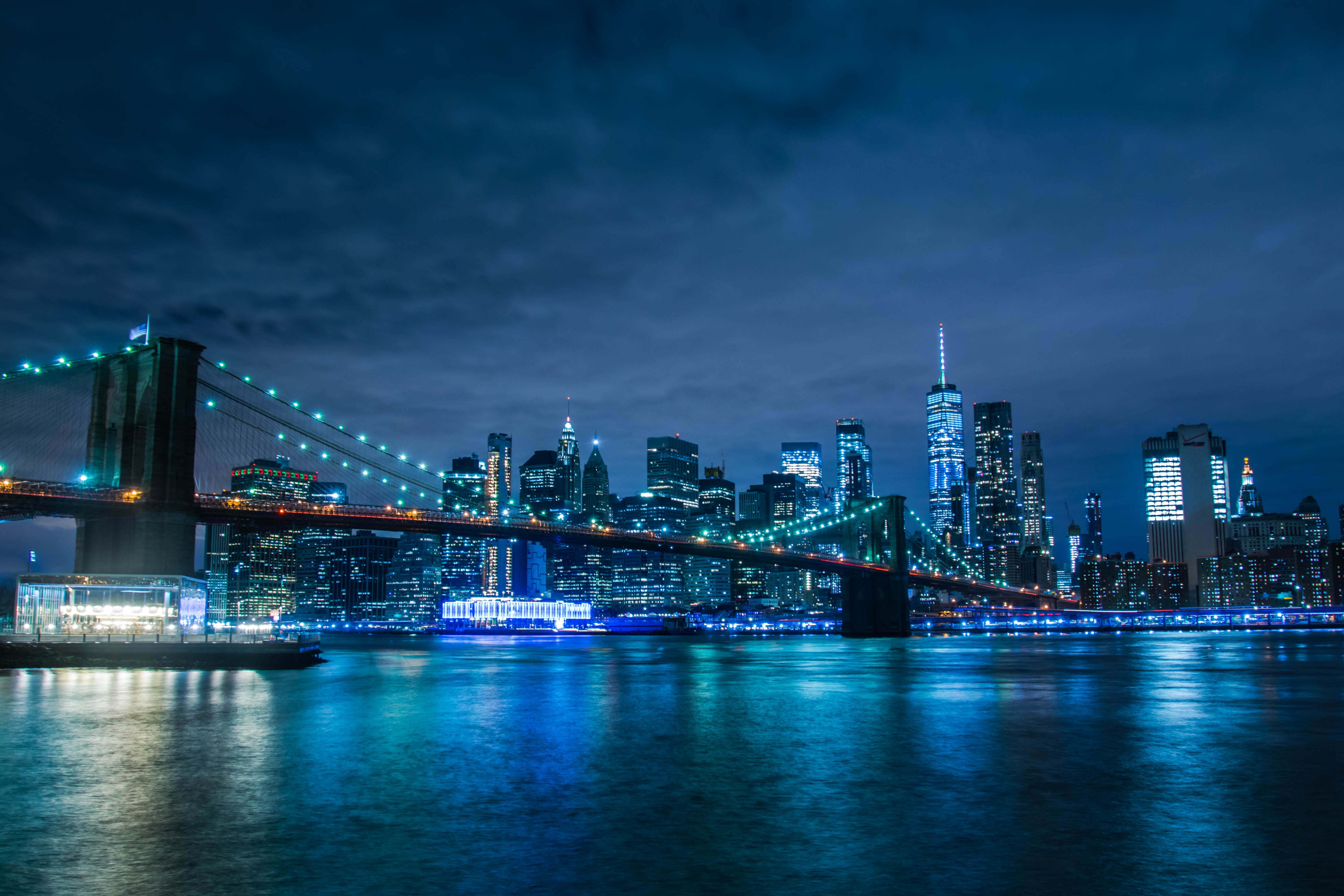 Brooklyn Bridge Wallpaper 4K, Manhattan Skyline, Waterfront