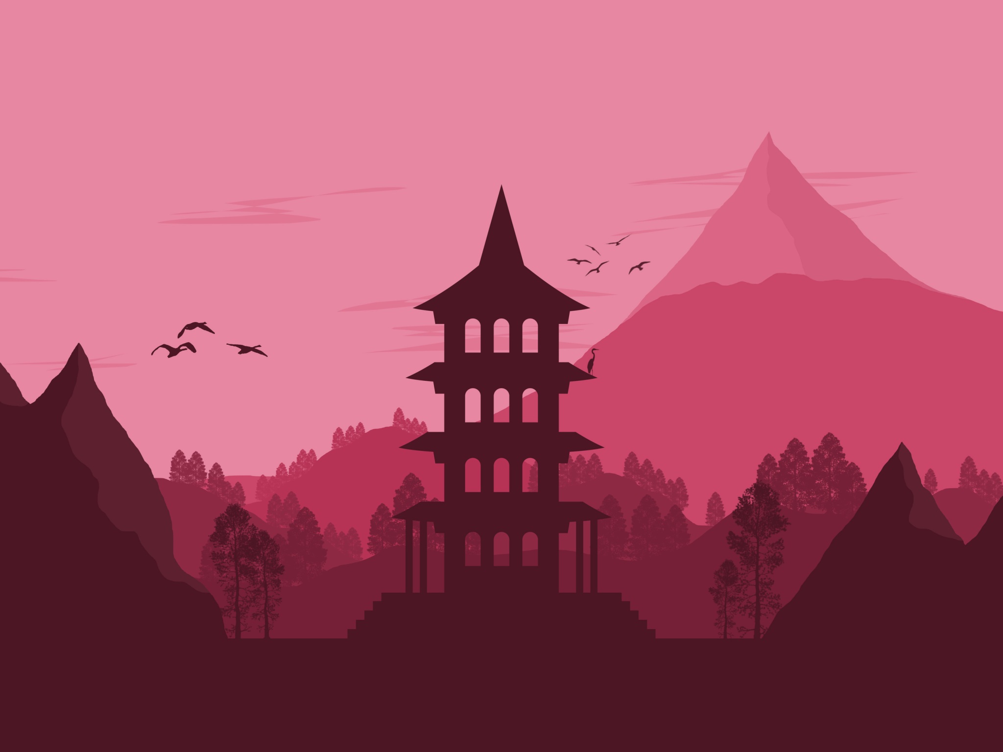 Japan Landscape Vector Minimalist 4k 4k Wallpaper.Free 4k Wallpaper