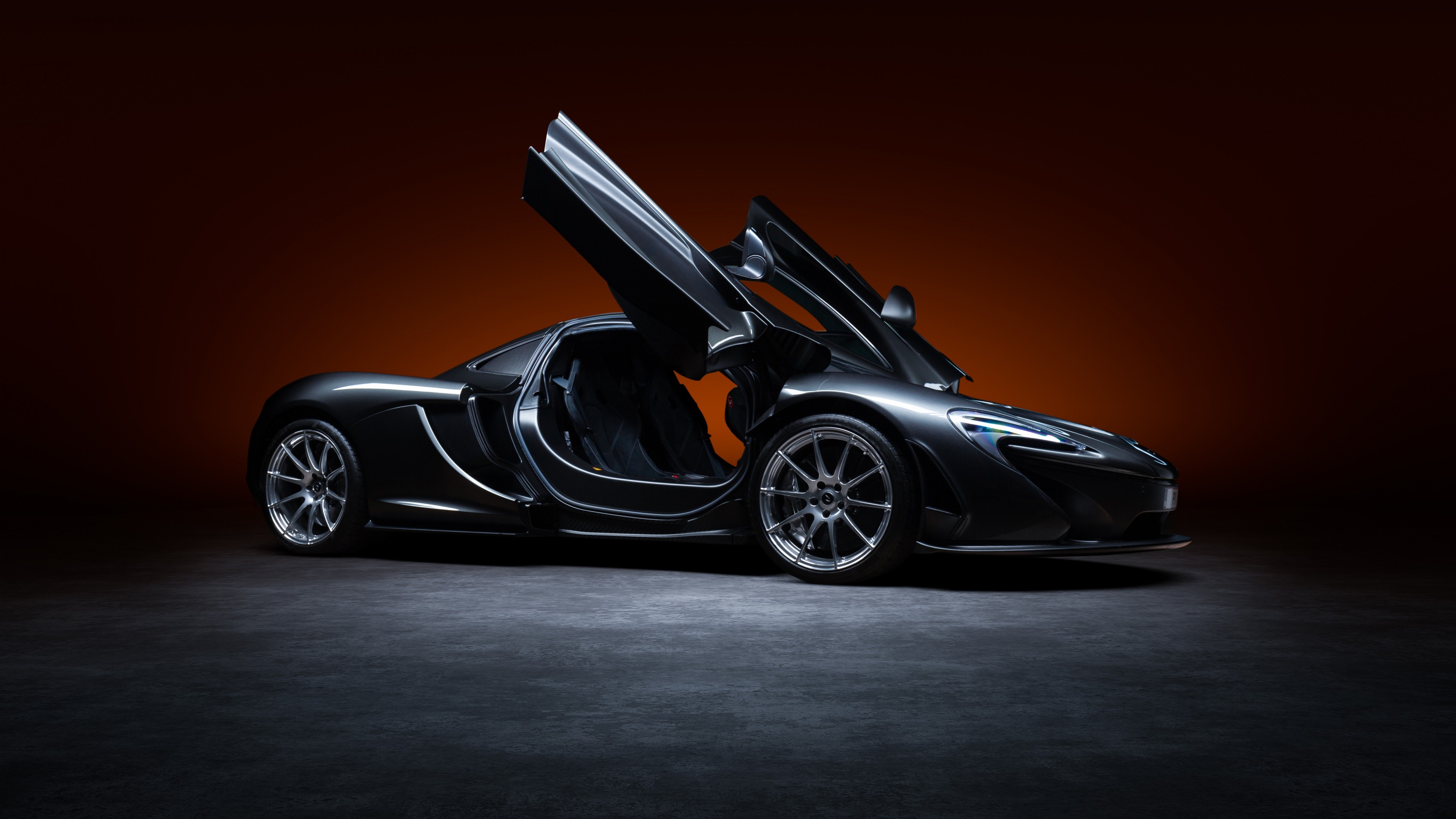 Black McLaren P1 Car Open Doors 4K 5K HD Cars Wallpaper