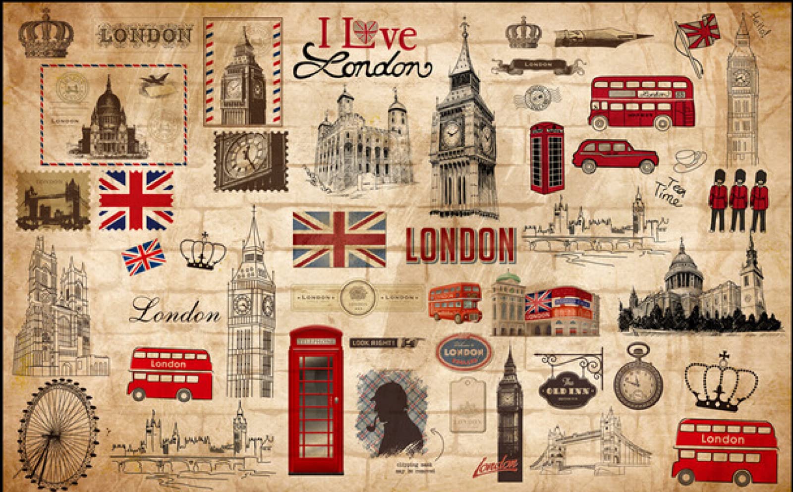 The Custom Wallpaper, Retro London Hand Painted Background, Living Room Sofa TV Wall Children Bedroom Wall Paper*430cmx300cm(169.3x118.1inch), Amazon.co.uk: DIY & Tools
