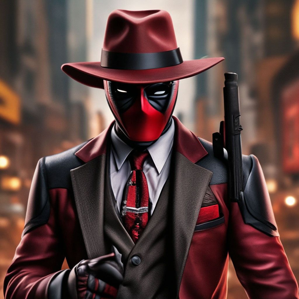 Deadpool in a hat, mafia, thompson, overdetalization