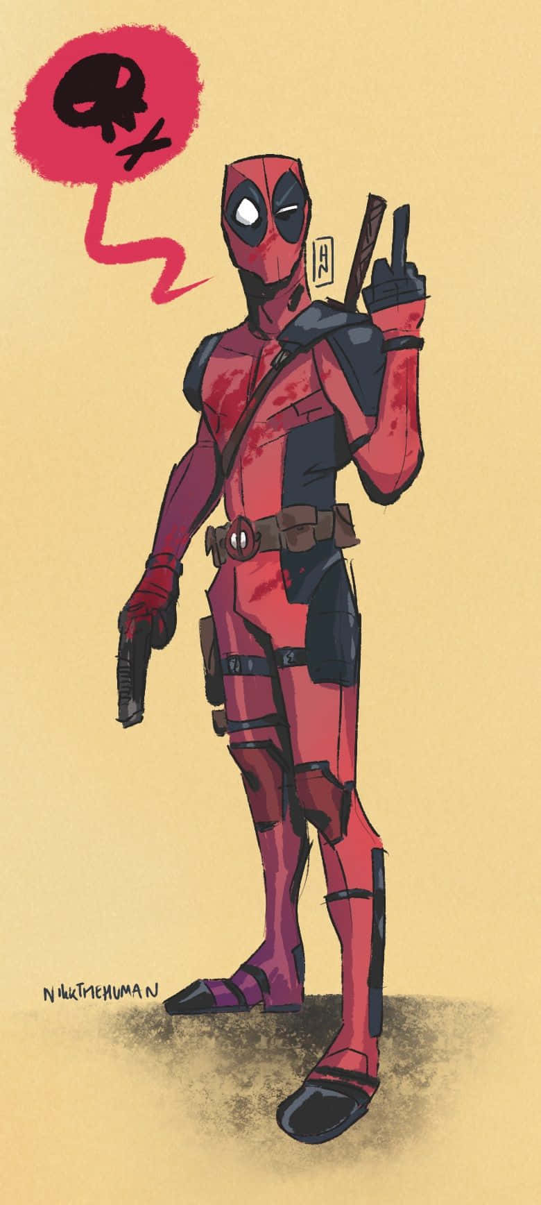 Download Vibrant Deadpool Artwork in Action Wallpaper