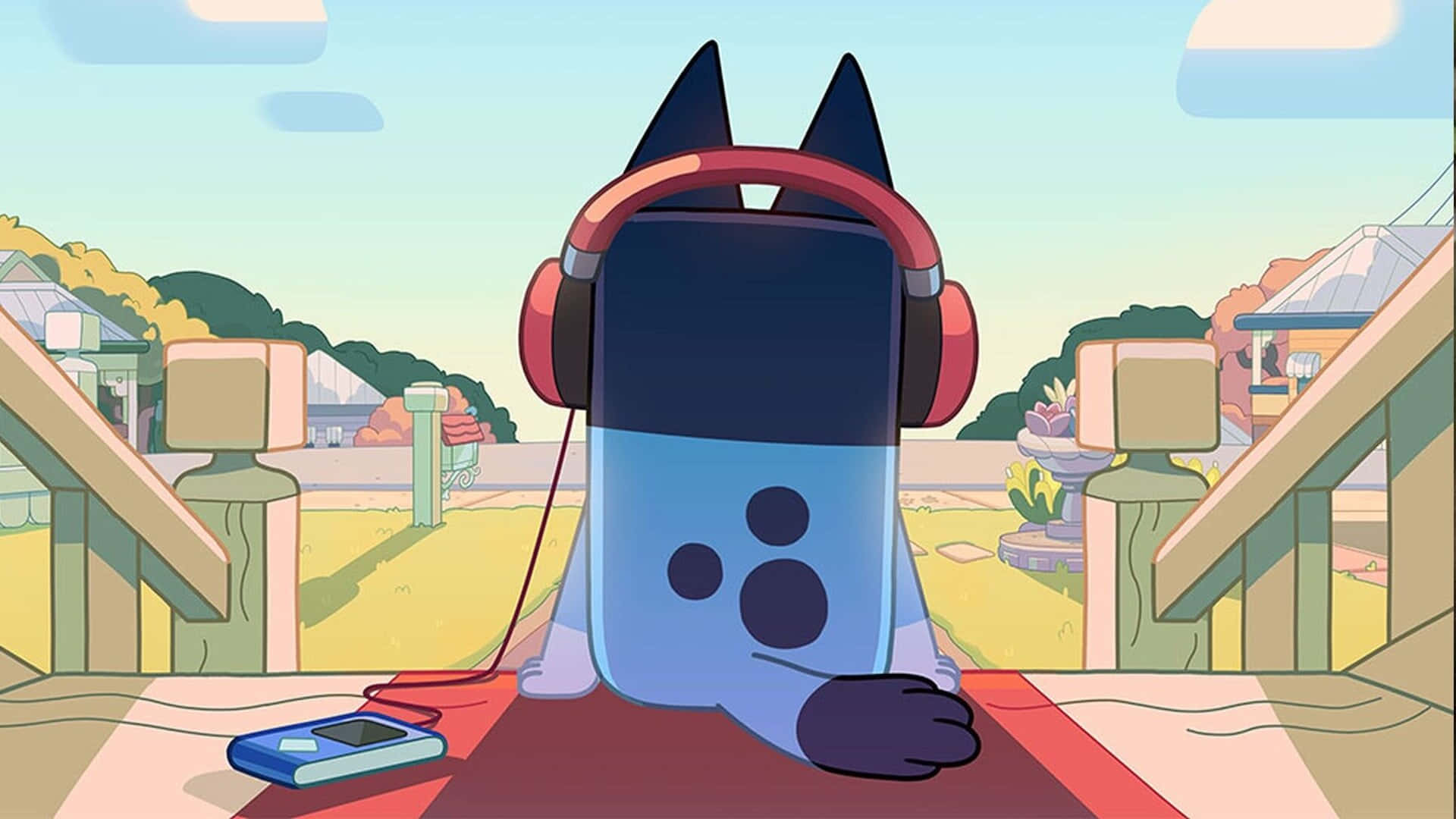 Download Bluey Character Listeningto Music Wallpaper