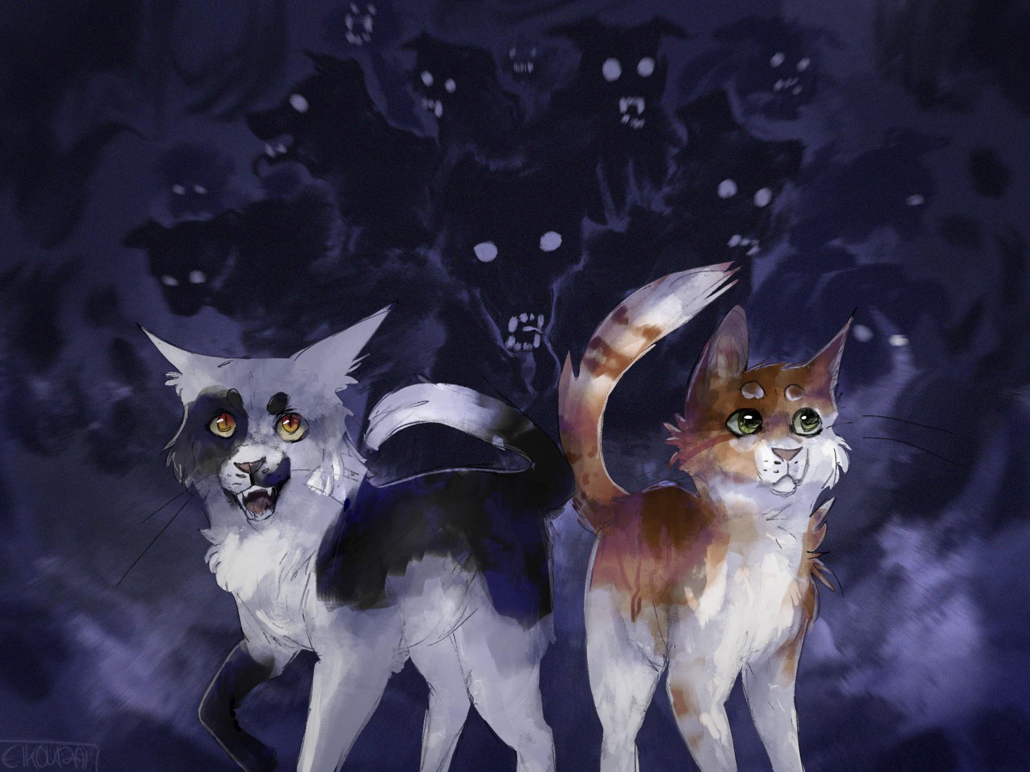 brightpaw, swiftpaw and a pack of dogs that may or may not be looking for a snack