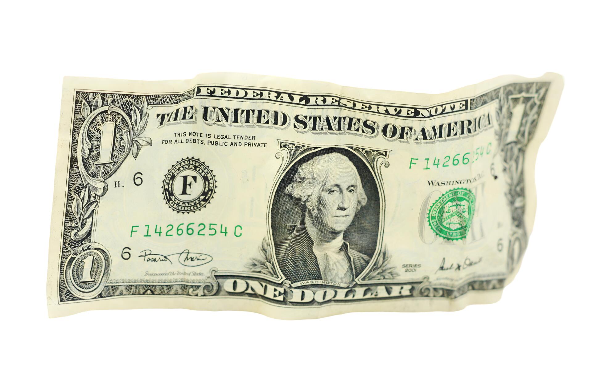 Crumpled One Dollar Banknote