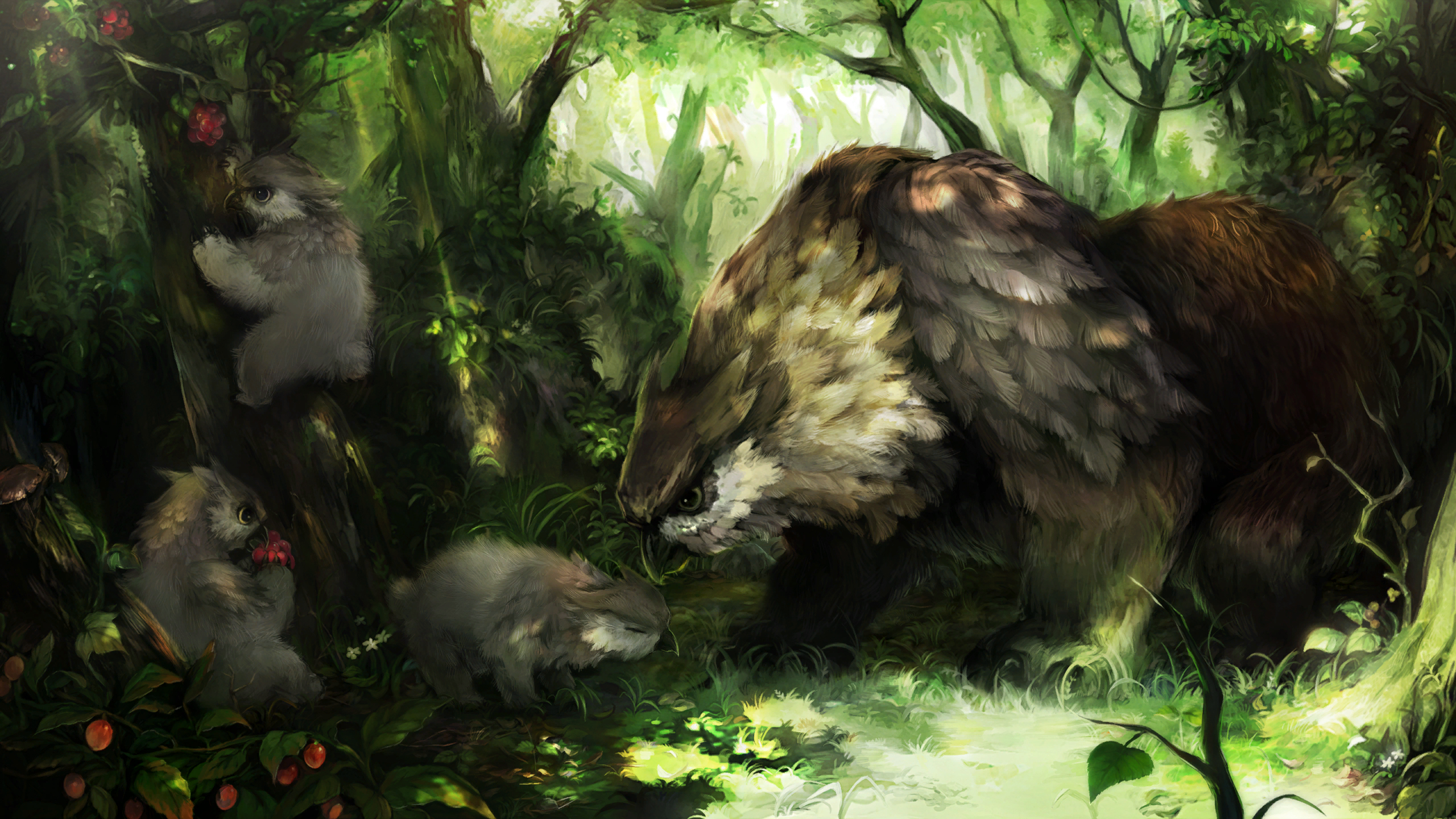 Owlbear Parent and Cub 2560 × 1440
